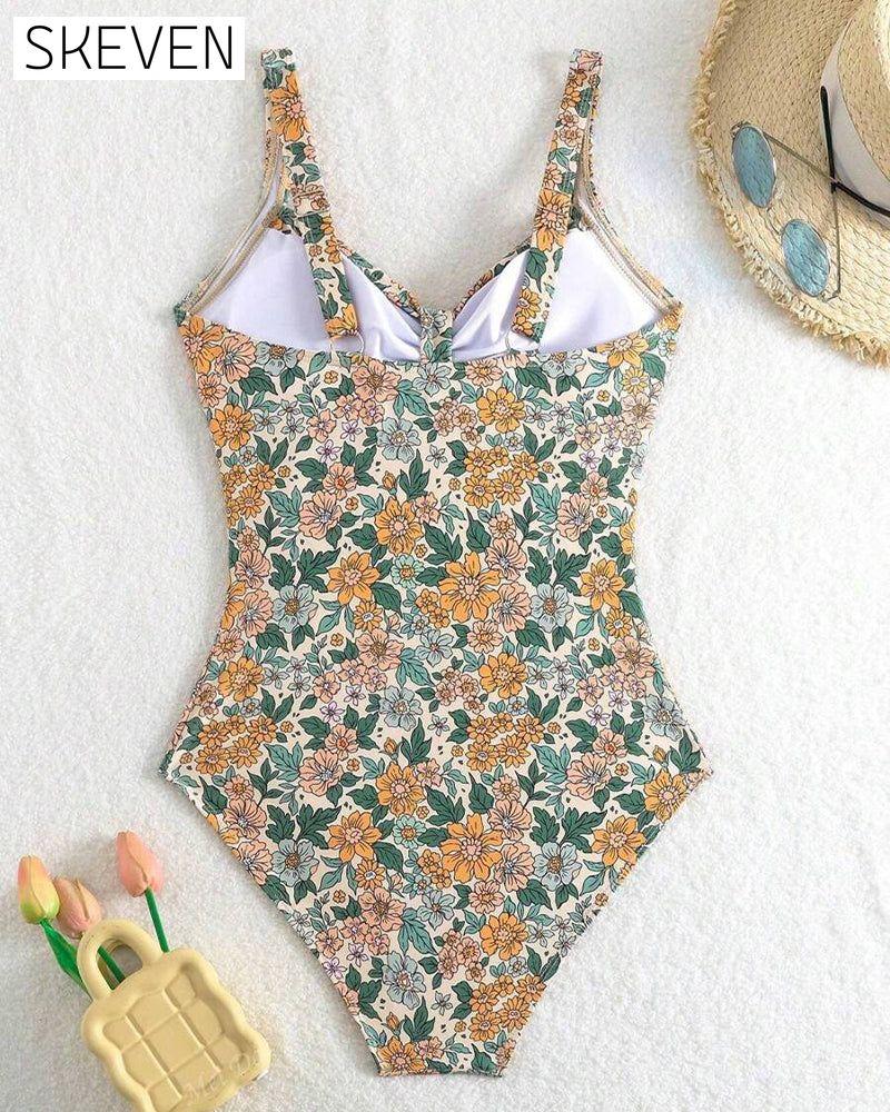 Einteiliger Triangel-Badeanzug mit Blumenmuster