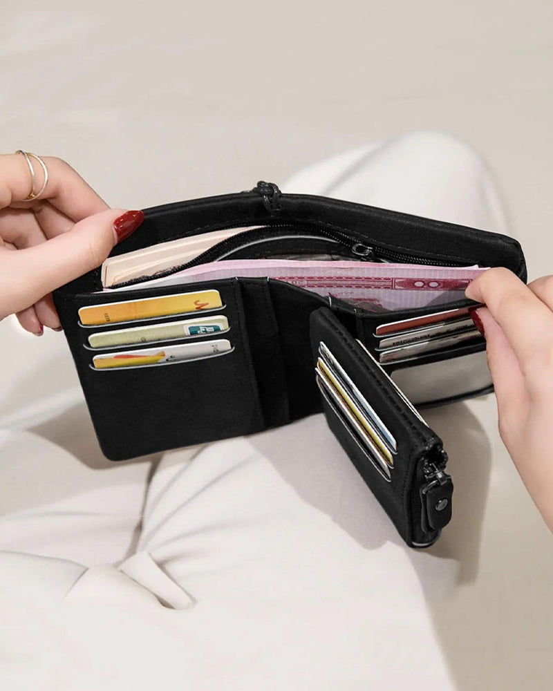 Women's Elegant Minimalist Short Wallet with Wristlet, Casual Versatile Zipper Card Holder Wallet, Trendy Wallet for Daily Use