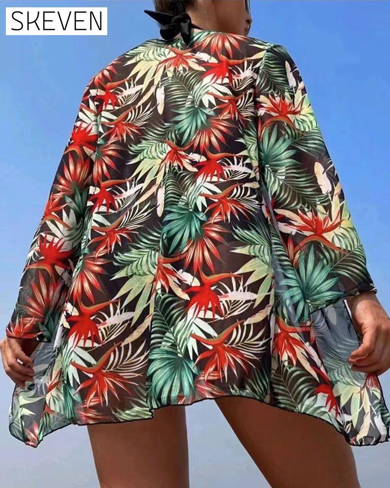 Ensemble bikini imprimé sexy avec paréo