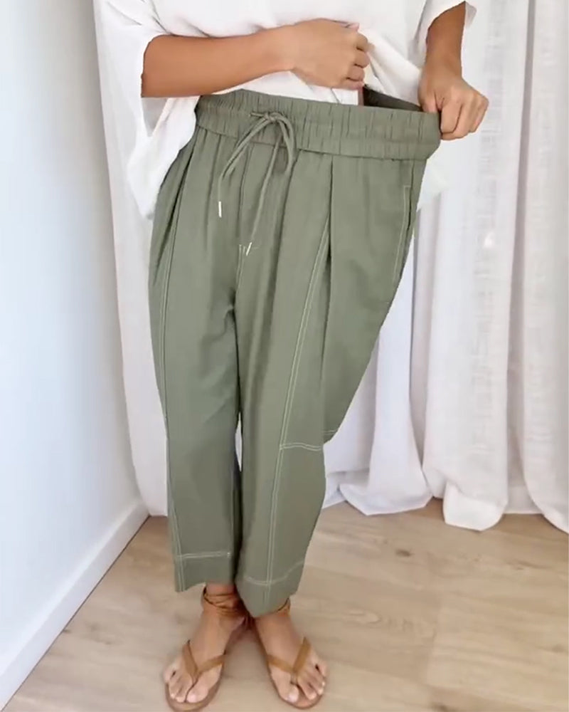 Elastic Waist Drawstring Lantern Pants
