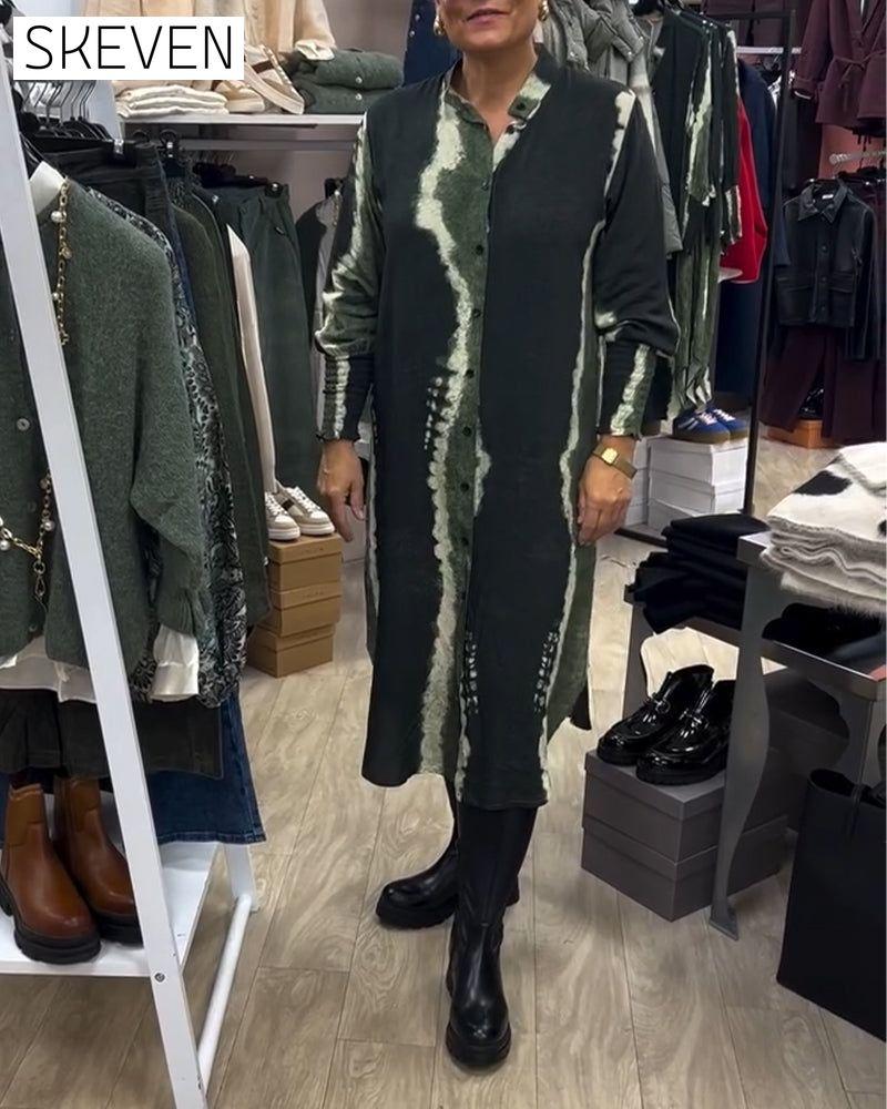Hemdblusenkleid mit Stehkragen und Knopfleiste, bedruckt