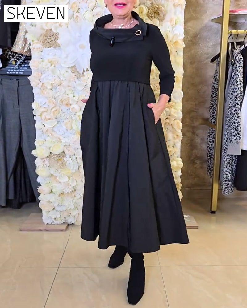 Modisches, einfarbiges A-Linien-Kleid für die Straße