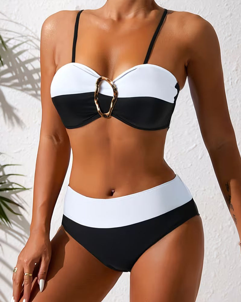 Metal Buckle Design Color - Block Bikini
