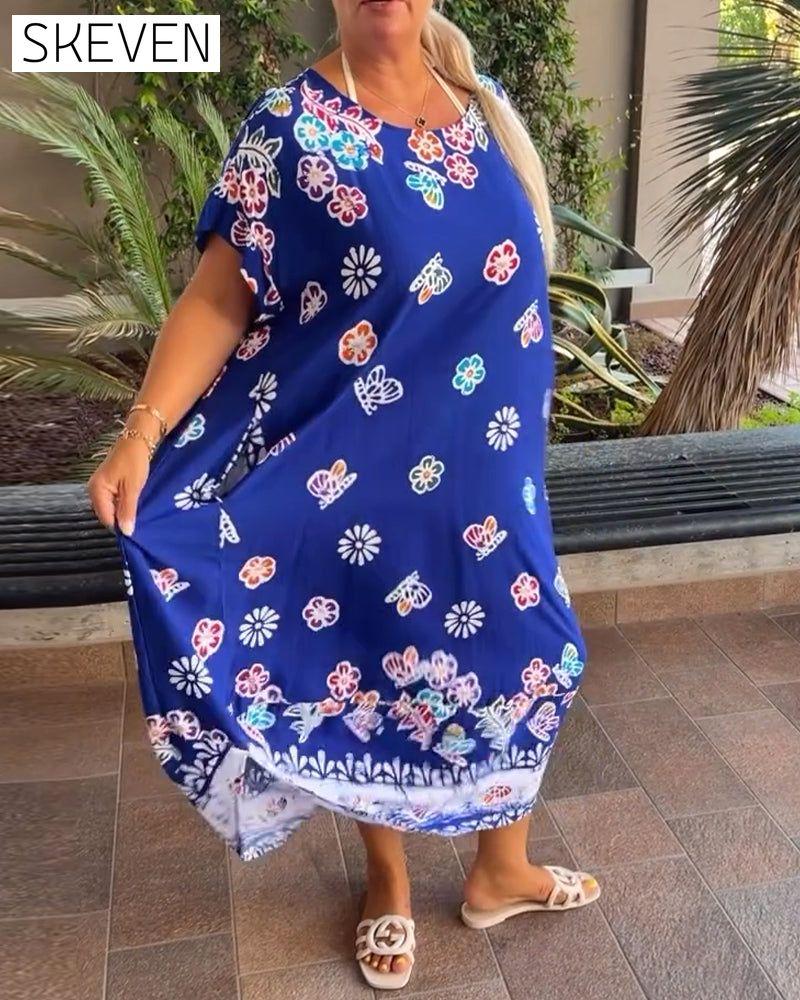 Oversized bedrucktes, lockeres Kleid