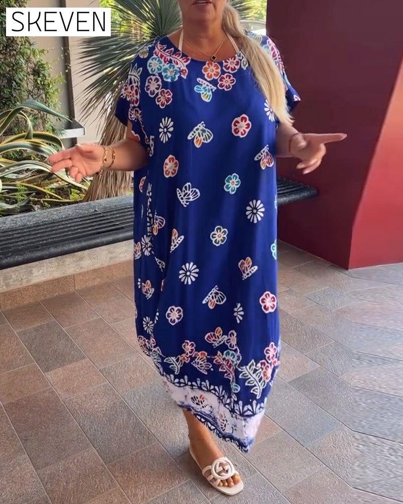 Oversized bedrucktes, lockeres Kleid