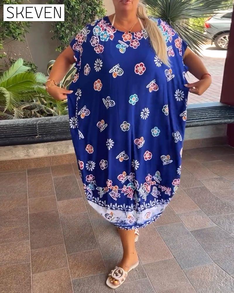Oversized bedrucktes, lockeres Kleid