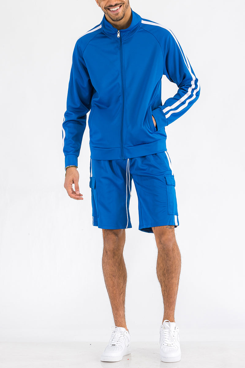 Two Stripe Cargo Short Set with Full Zip Jacket