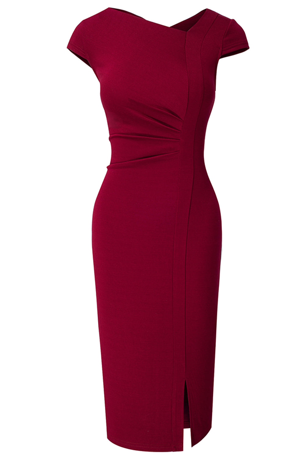 Kleid mit asymmetrischem Ausschnitt, kurzen Ärmeln und Schlitz