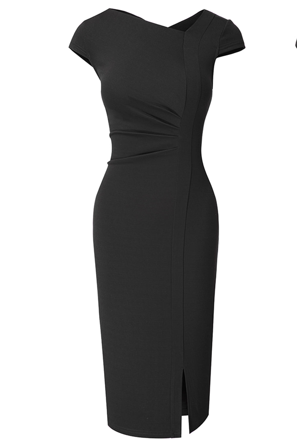 Kleid mit asymmetrischem Ausschnitt, kurzen Ärmeln und Schlitz