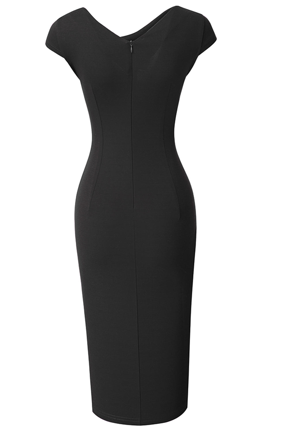 Kleid mit asymmetrischem Ausschnitt, kurzen Ärmeln und Schlitz