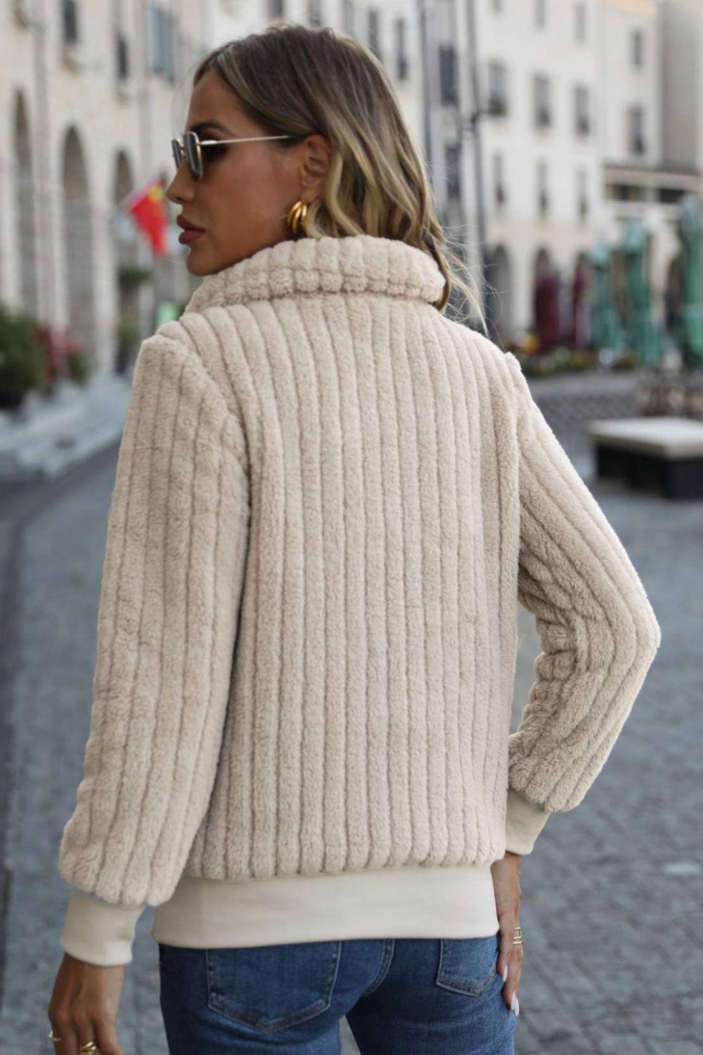 Blue Zone Planet |  Asymmetrical Quarter-Zip Fleece Sweatshirt with Pockets