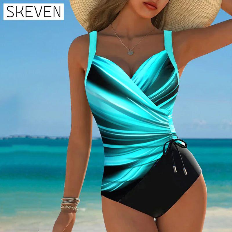 Einteiliger Badeanzug mit Schnürung in Kontrastfarbe