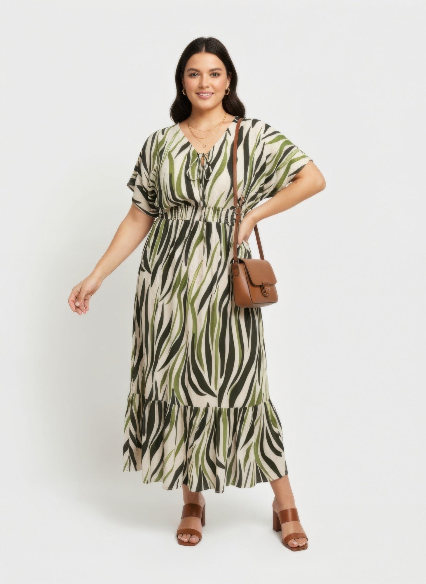 Zebra Print Smocked Waist Tiered Midi Dress