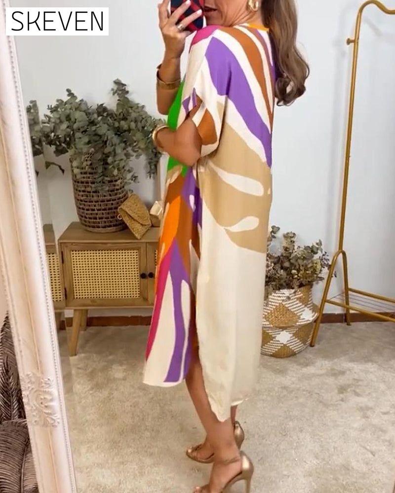 Freizeitkleid mit buntem Blätterprint