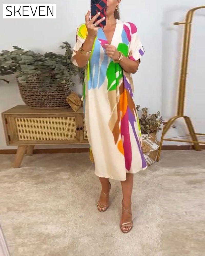 Freizeitkleid mit buntem Blätterprint