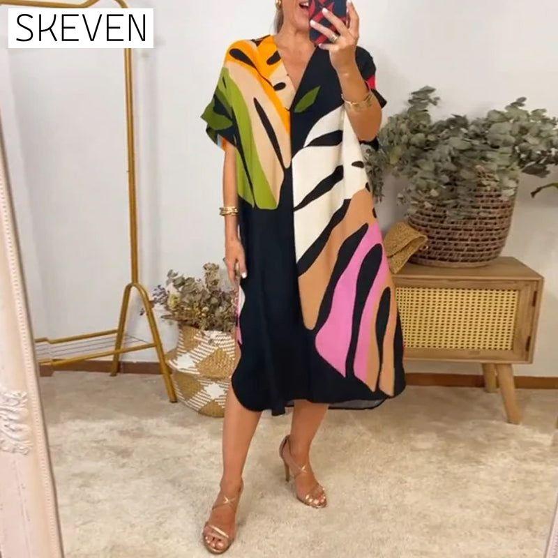 Freizeitkleid mit buntem Blätterprint