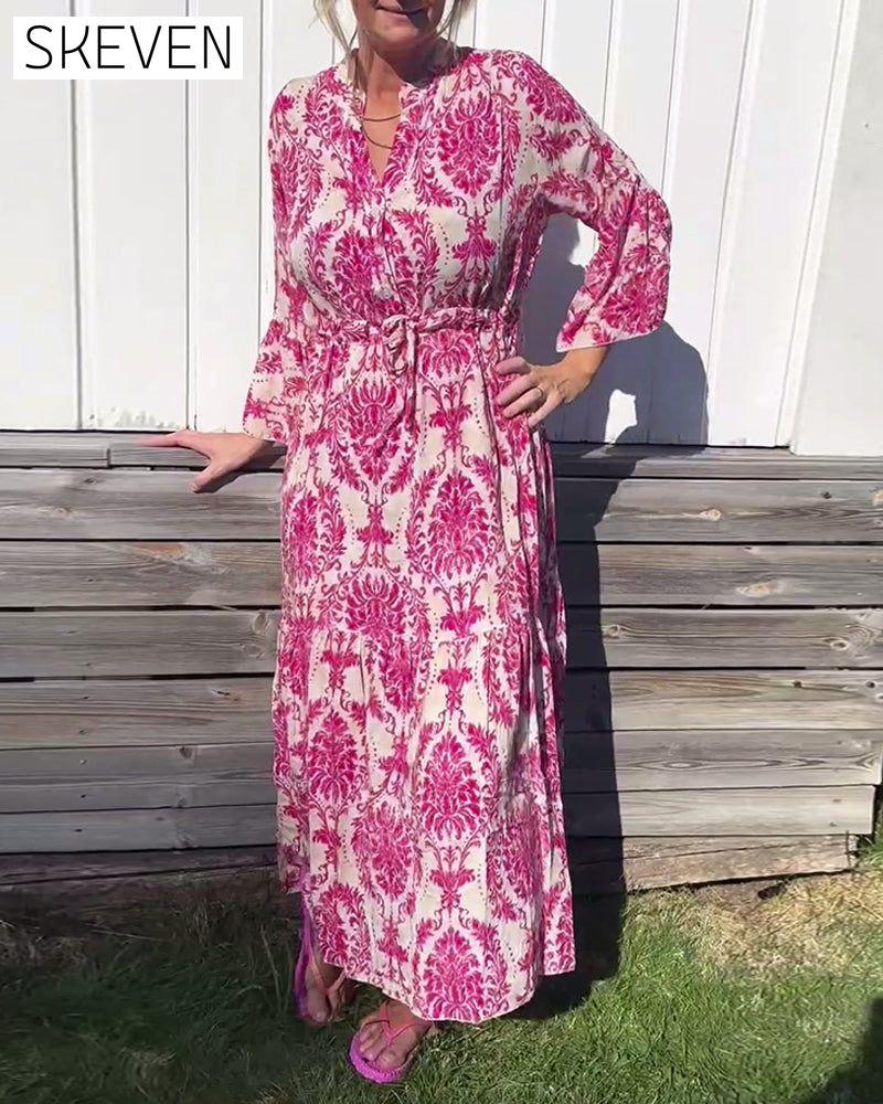 Bedrucktes Kleid mit Glockenärmeln und Kordelzug