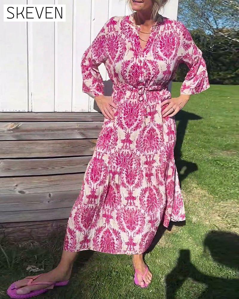 Bedrucktes Kleid mit Glockenärmeln und Kordelzug