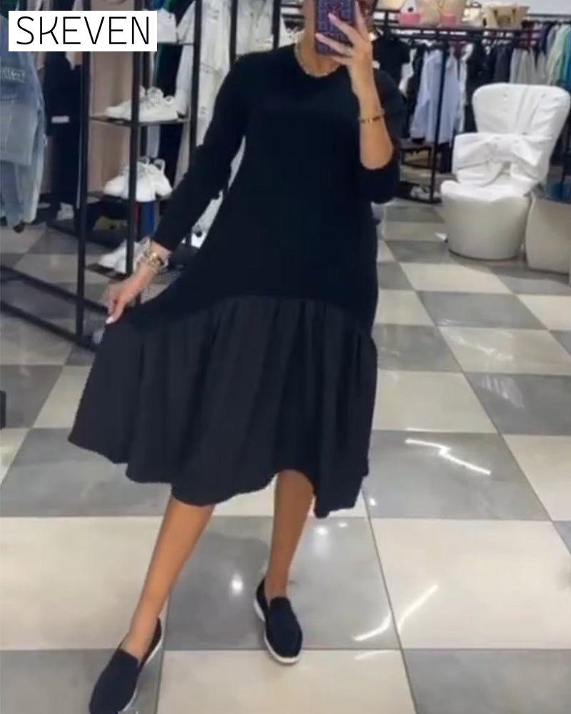 Casual Patchwork Dress with Ruffles
