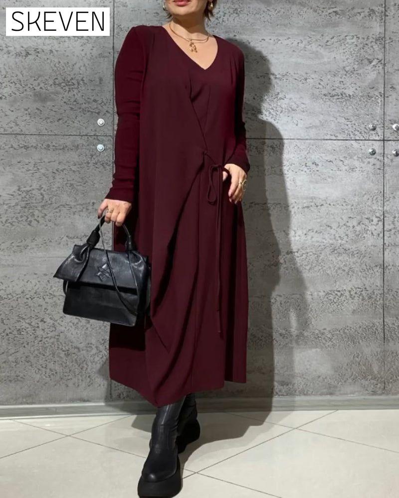 Solid color belted dress