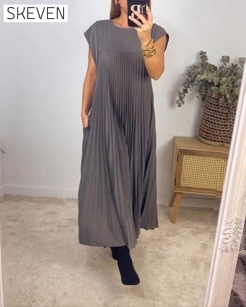 Sleeveless pleated simple solid color dress 2023 f/w 23BF casual dresses spring summer
