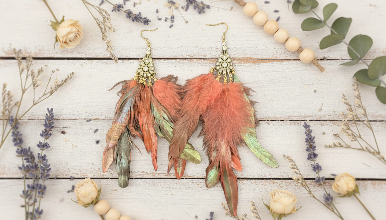Boho Multicolor Feather Earrings