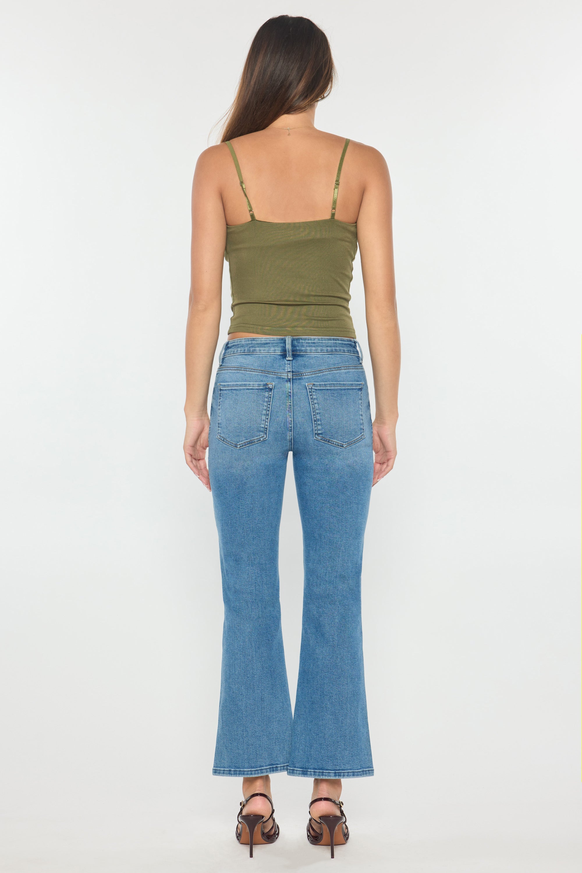 High Rise Relaxed Crop Bootcut Jeans with Side Cut-out hole Detail