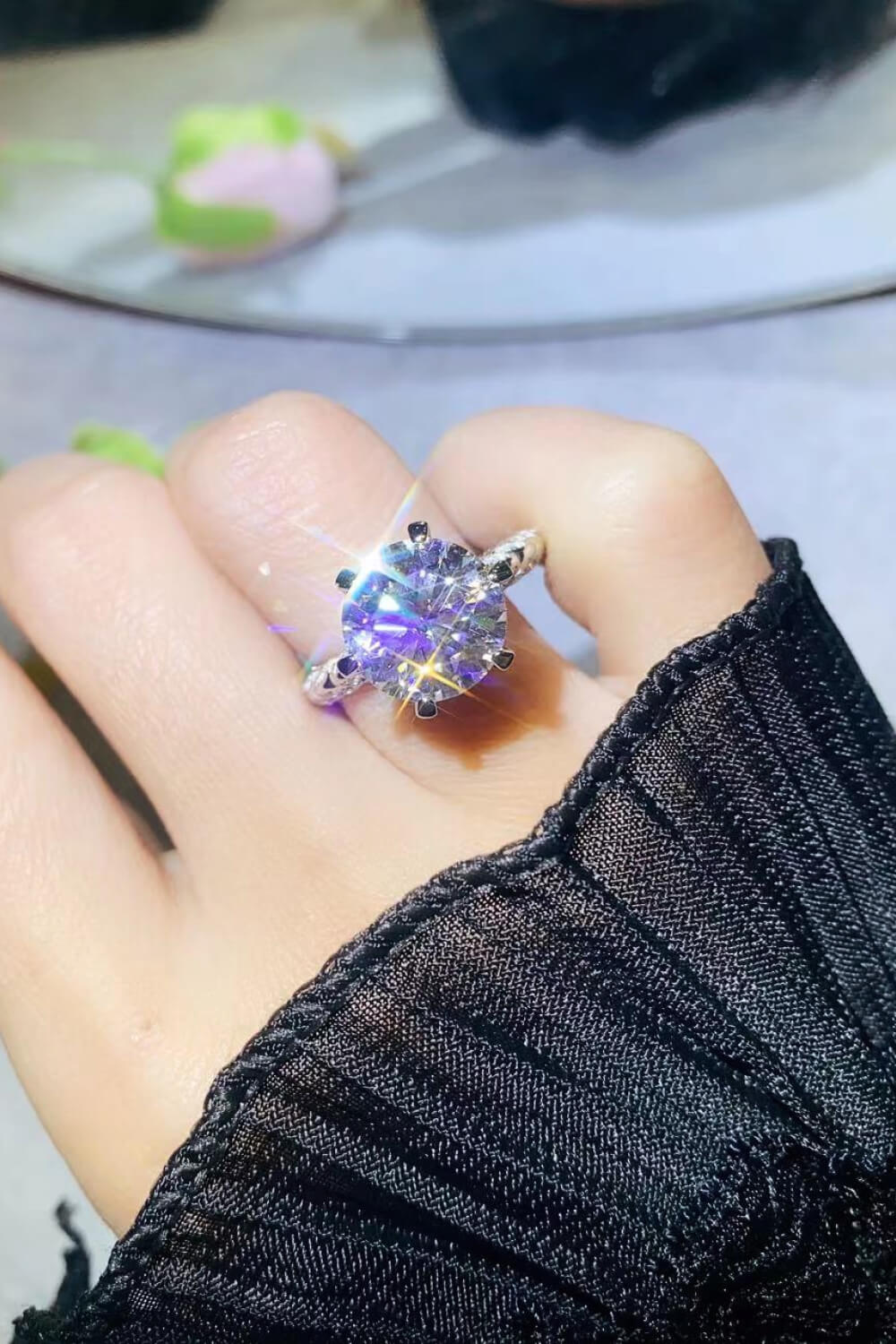 Blue Zone Planet |  Forever Love Side Stone Moissanite Ring