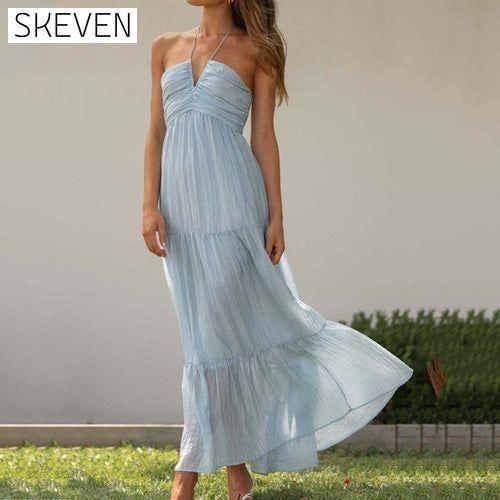 Off Shoulder Halter Long Dress Sky Blue Arm clothes dress dresses Hair Joint One-piece garment Shoulder Wedding dress