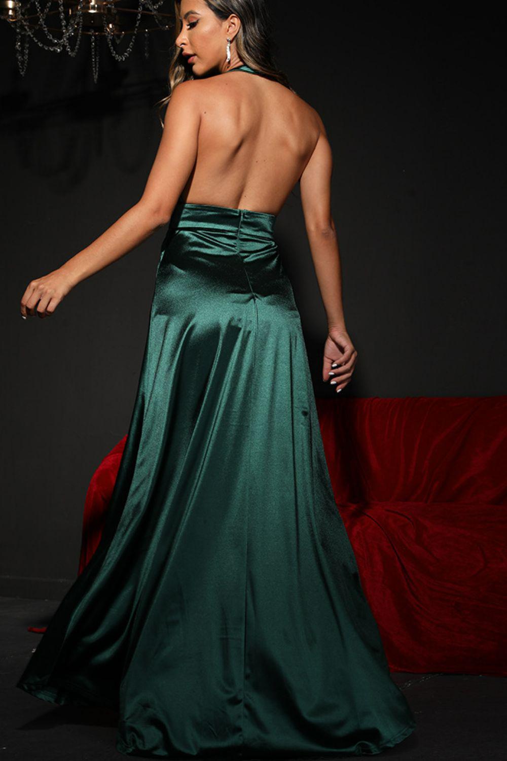 Blue Zone Planet | Neckholder-Kleid mit Empire-Taille und Schlitz, rückenfrei |