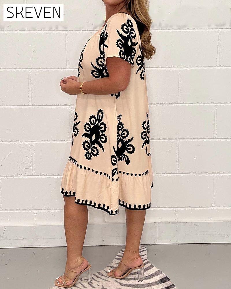 Printed round neck dress 23BF Casual Dresses Clothes Dresses Spring Summer