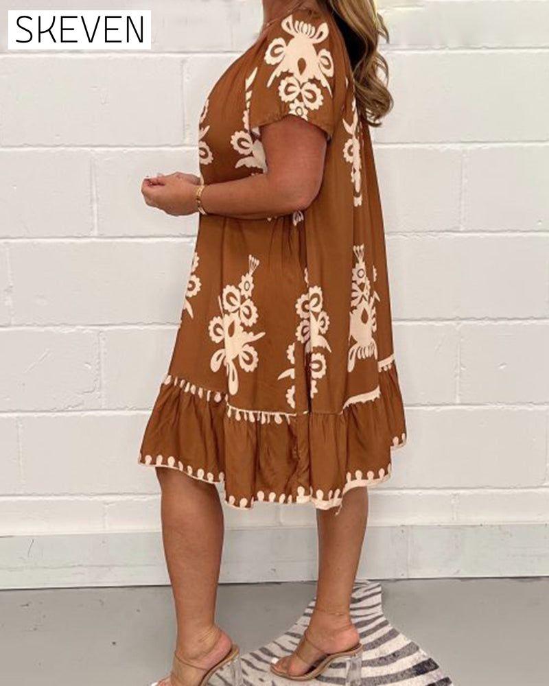 Printed round neck dress 23BF Casual Dresses Clothes Dresses Spring Summer