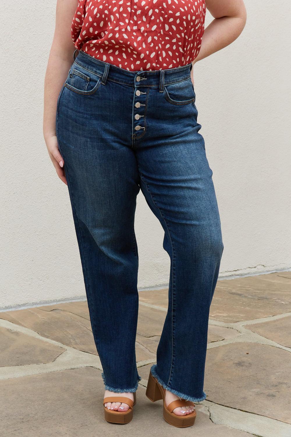Blue Zone Planet |  Judy Blue Pauline Full Size High Waisted Button Fly Wide Leg Jeans