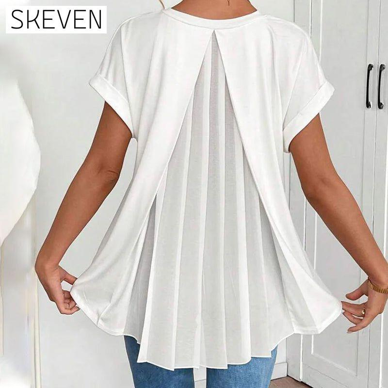 Short-Sleeved Solid Color Patchwork T-Shirt