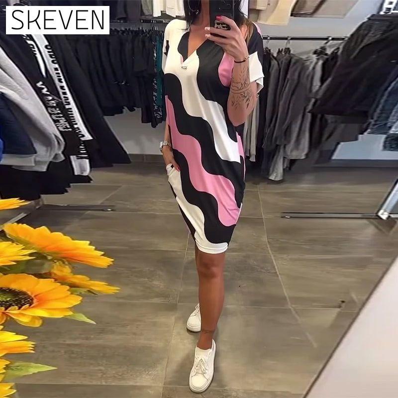 V-Neck Wave Print Dress