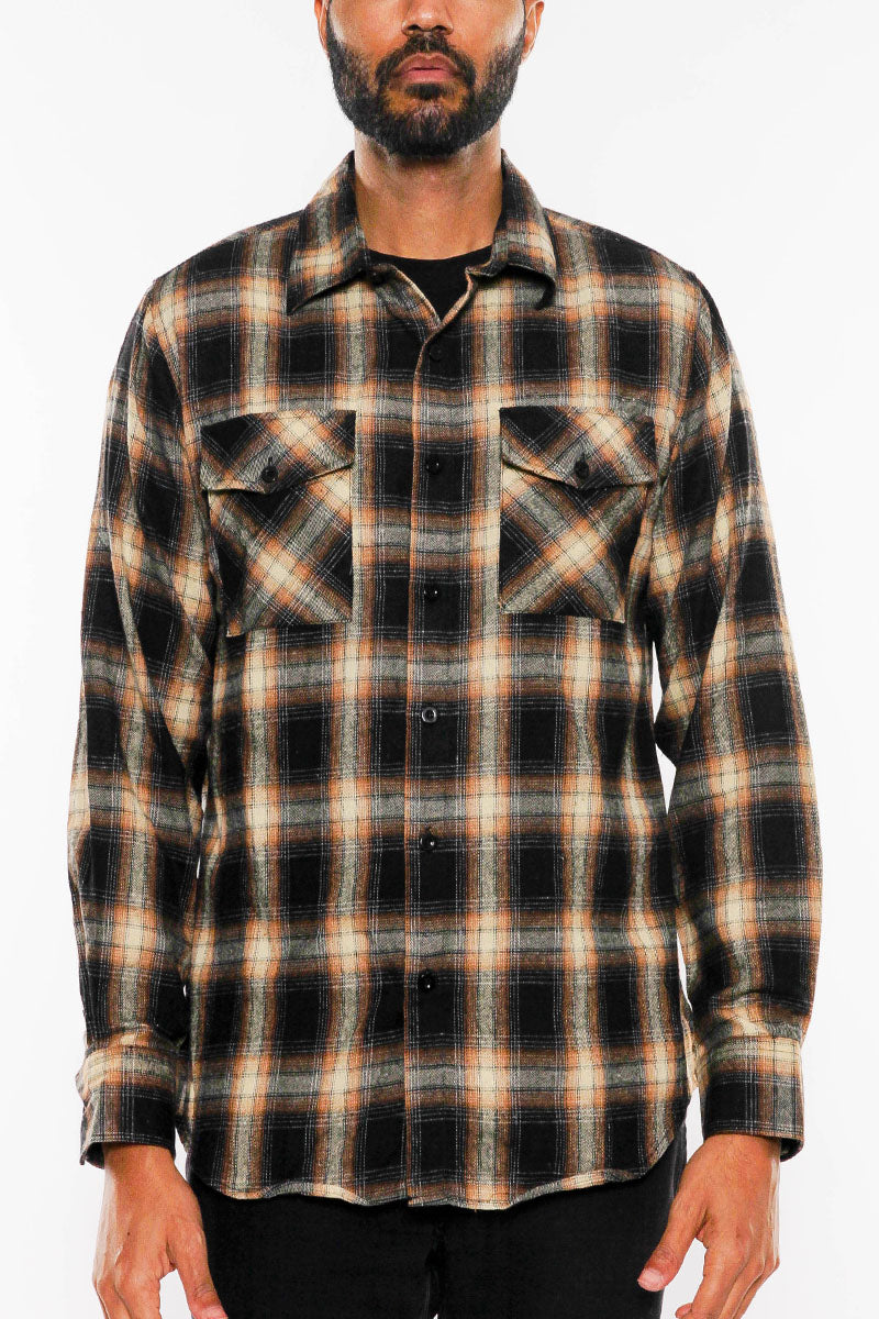 Men's Brushed Flannel Shirt | Chest Pockets & Button Cuffs