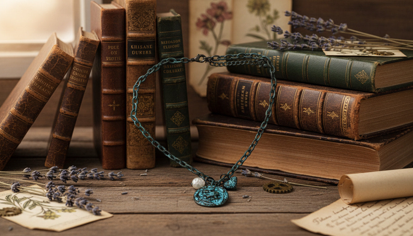 Gothic Steampunk Gunmetal Charm Choker Halskette