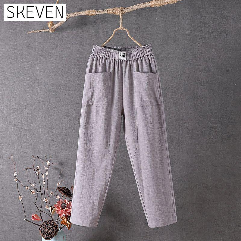 Solid Color Casual Trousers Gray best Best Sellings bottoms clothes Cotton And Linen pants Plus Size Sale Topseller