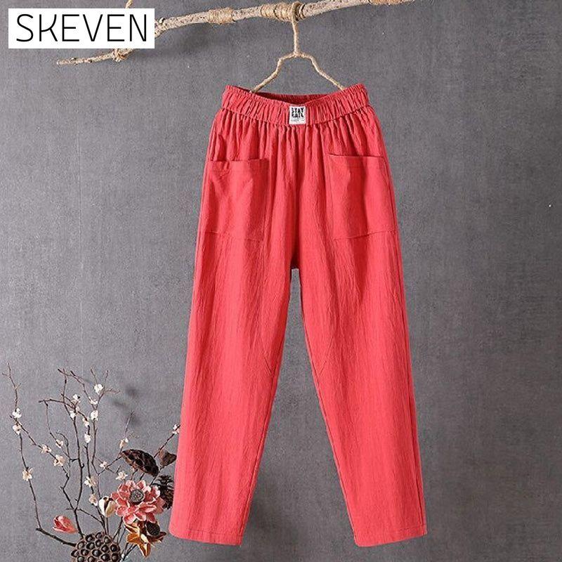 Solid Color Casual Trousers Red best Best Sellings bottoms clothes Cotton And Linen pants Plus Size Sale Topseller