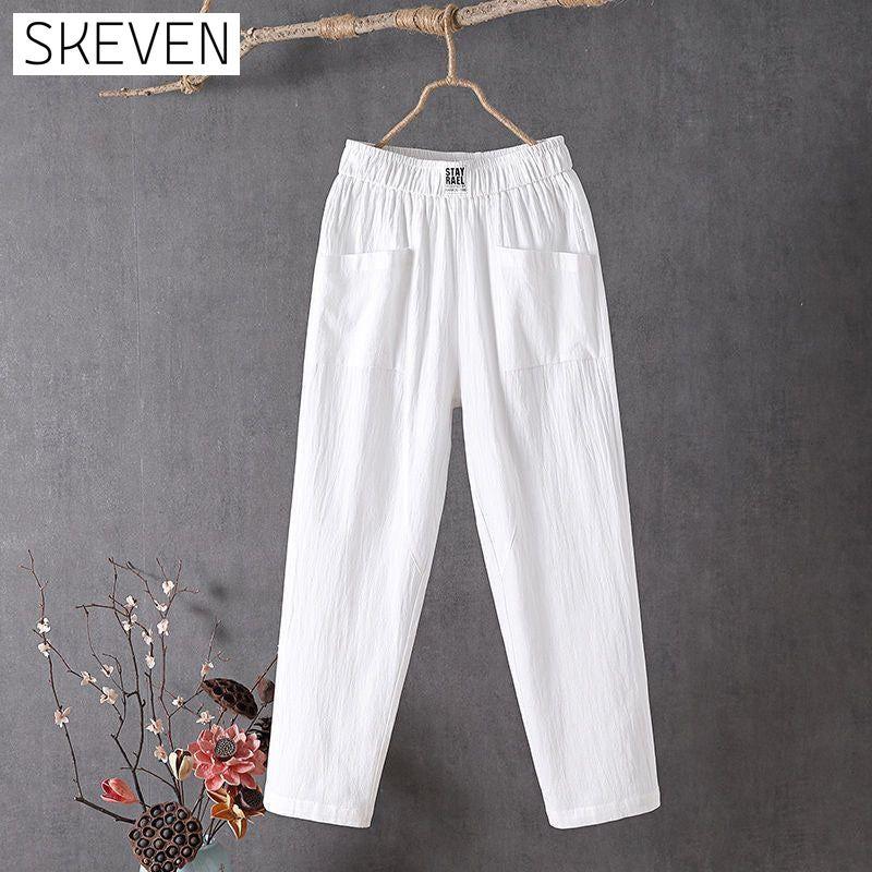 Solid Color Casual Trousers White best Best Sellings bottoms clothes Cotton And Linen pants Plus Size Sale Topseller