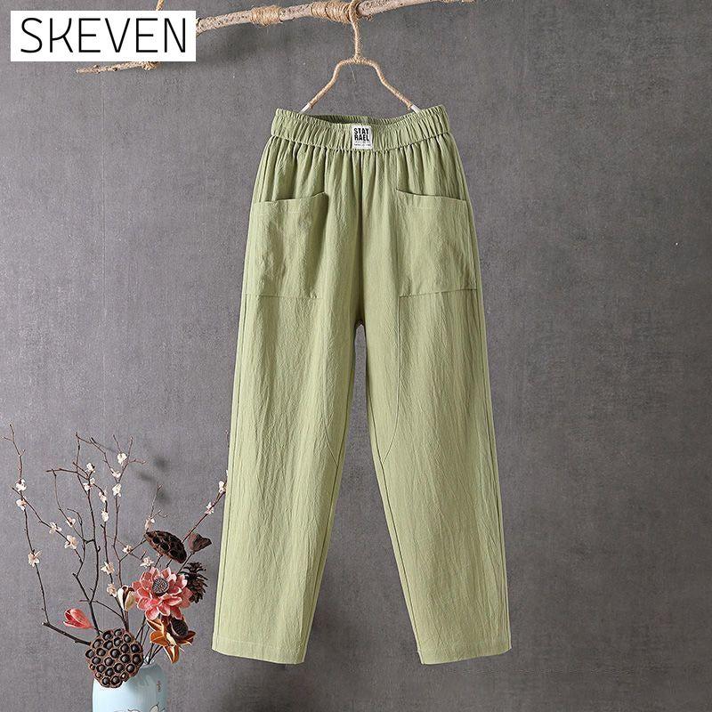Solid Color Casual Trousers Green best Best Sellings bottoms clothes Cotton And Linen pants Plus Size Sale Topseller