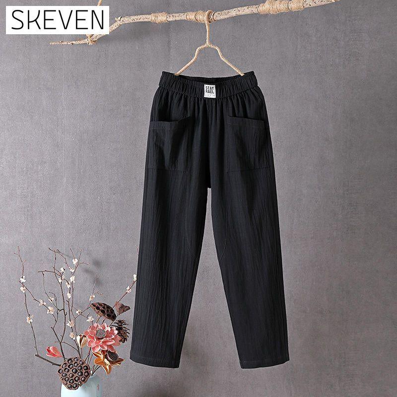 Solid Color Casual Trousers Black best Best Sellings bottoms clothes Cotton And Linen pants Plus Size Sale Topseller