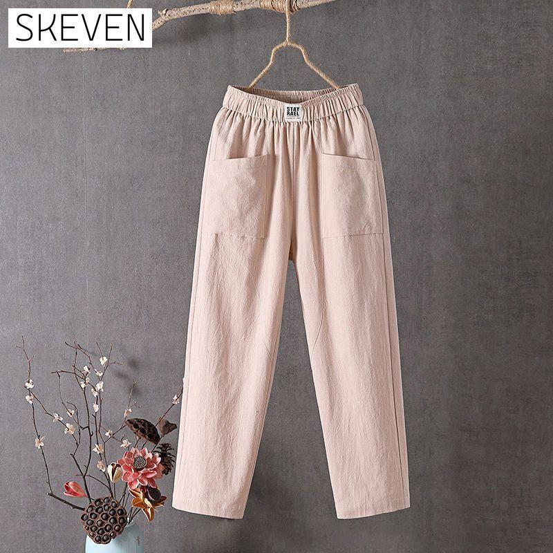 Solid Color Casual Trousers Apricot best Best Sellings bottoms clothes Cotton And Linen pants Plus Size Sale Topseller