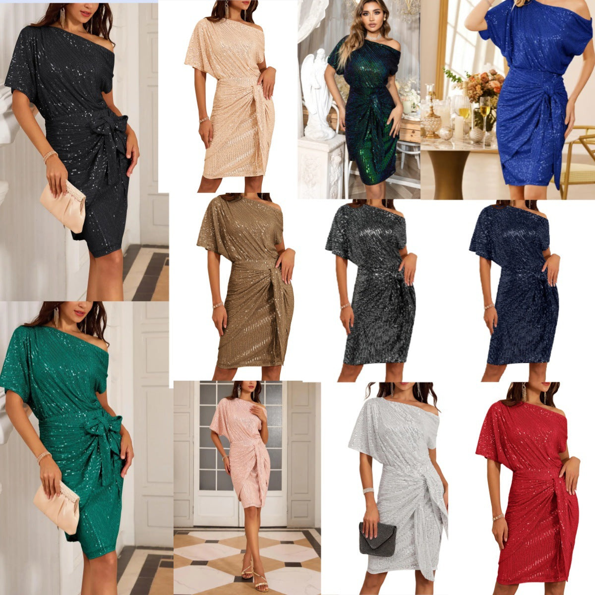 💃Last Day Sales - 50% OFF🎉Sparkly One-Shoulder Ruched Dress