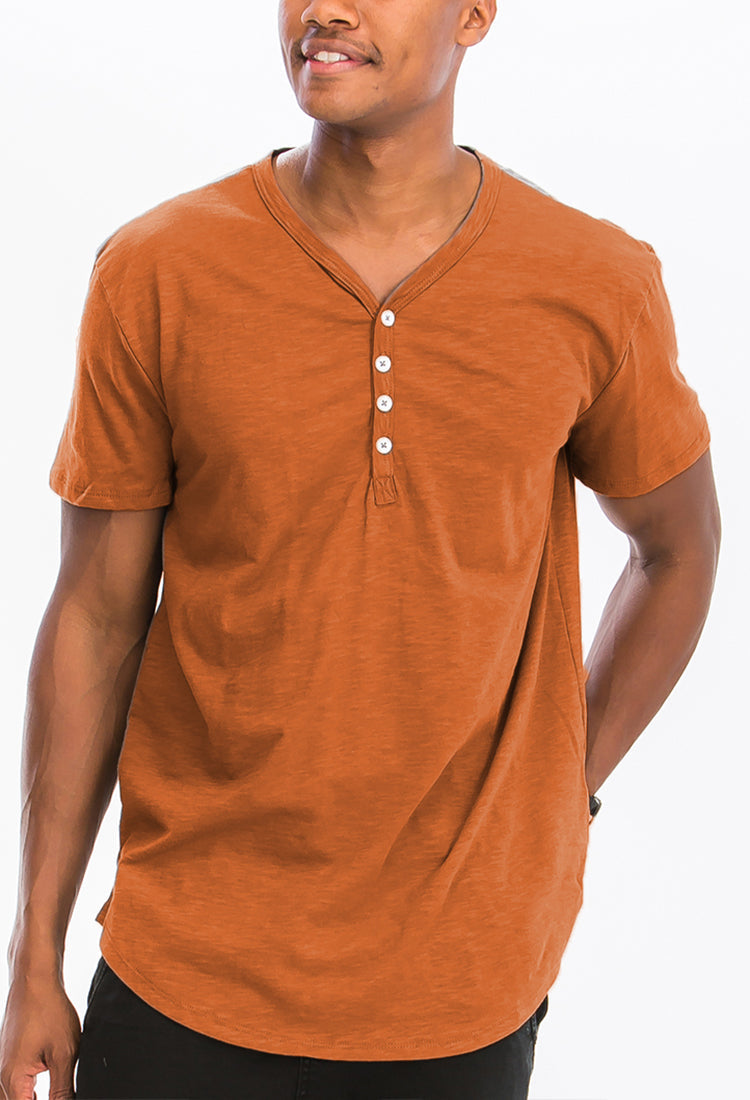 Men's Scallop Henley Tee – Soft Cotton, 4-Button