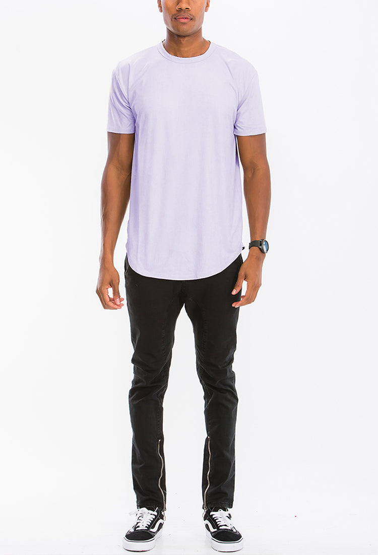 Men's Light Purple Scallop Hem Microsuede Tee Shirt
