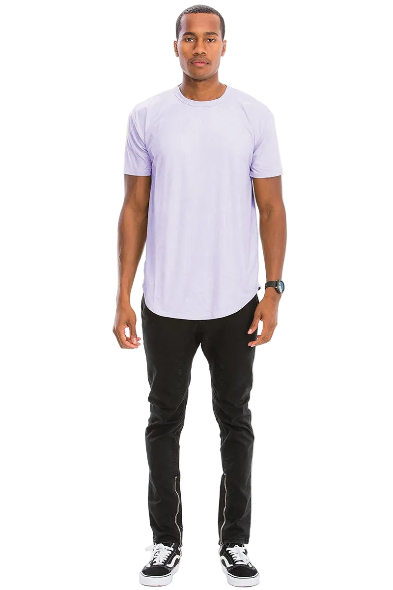 Men's Light Purple Scallop Hem Microsuede Tee Shirt