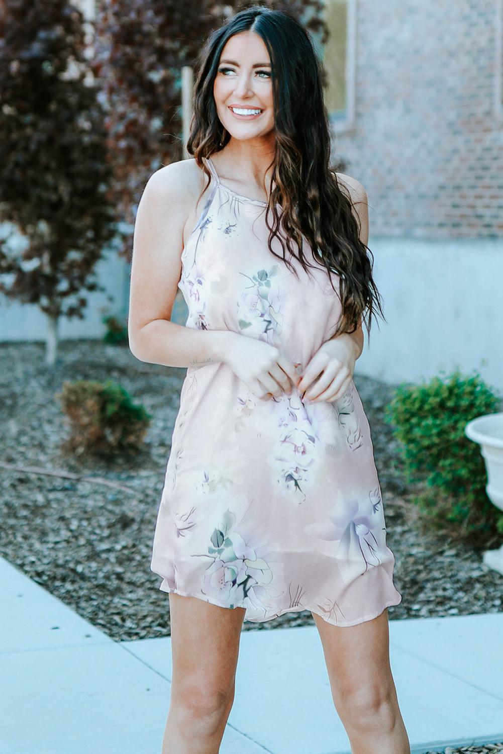Ärmelloses Kleid mit Pfingstrosenmuster