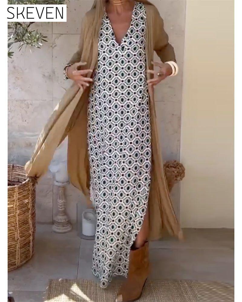 Batik print long sleeve long dress 23BF Casual Dresses Clothes Dresses Spring