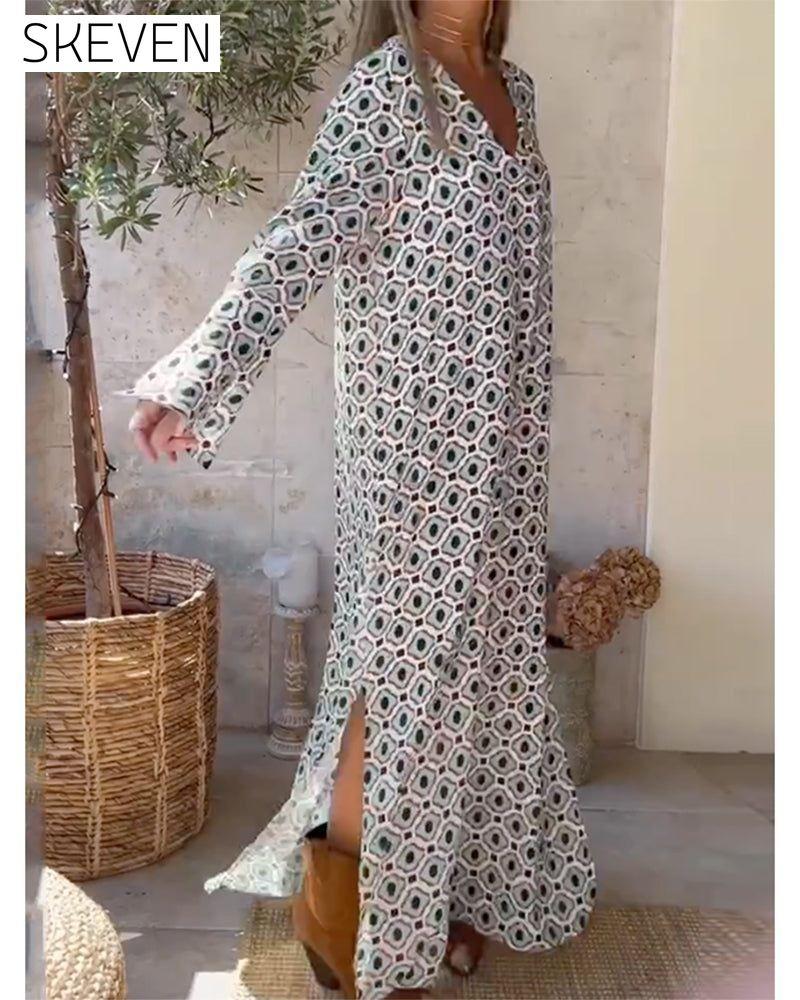 Batik print long sleeve long dress 23BF Casual Dresses Clothes Dresses Spring